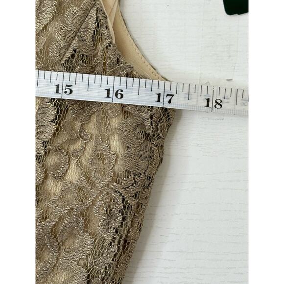 Lauren Ralph Lauren New! Knee Length Mini Dress Gold Lace Formal Cocktail Size 8 - Picture 10 of 12
